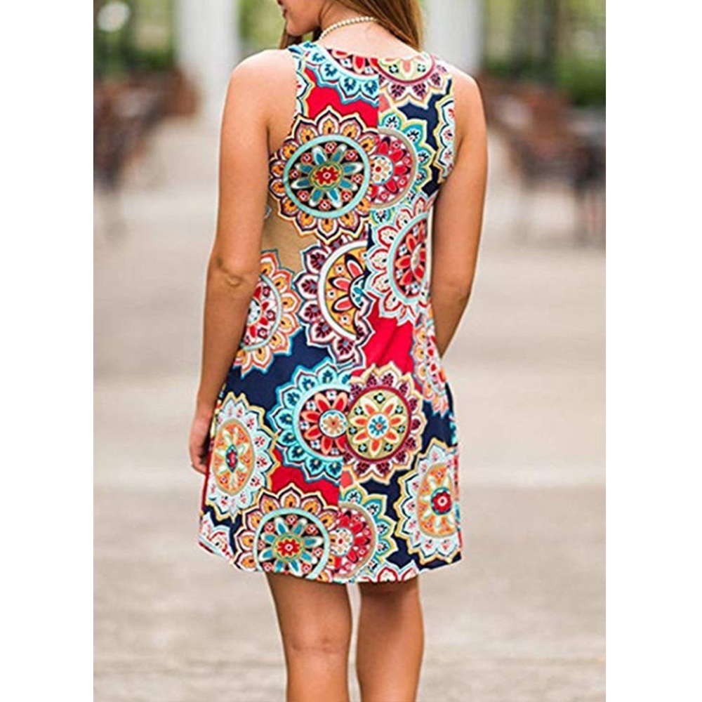 Boho Geometric Floral Sundress with Pockets - Picture 2 of 13